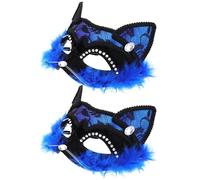 Mipcase 2 Pièces Masque Halloween en Dentelle Chat Bleu, Léger, Élastique | Plastique, Paillettes et Duvet, Design, pour Mariages et Jeux de Rôle, Style Luxueux