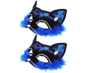 Mipcase 2 Pièces Masque Halloween en Dentelle Chat Bleu, Léger, Élastique | Plastique, Paillettes et Duvet, Design, pour Mariages et Jeux de Rôle, Style Luxueux