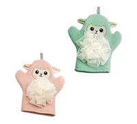 Mipcase 2 Pièces Moufles de Bain pour Garçon Fille à Motifs de Dessins Animés Accessoires de Douche Double Usage