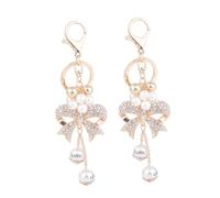 Mipcase 2 pièces Porte-clés Nœud en Alliage de Zinc avec Strass Scintillants Blanc Accessoires Mode pour Sacs Porte-clés et Décoration Féminine