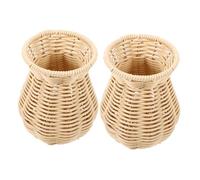 Mipcase 2 Pièces Vase Tissé Rotin Décor Style Campagne Américaine Vase Multifonctionnel Fait Main pour Salon Chambre et Cuisine