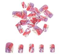 Mipcase 24 pièces Lot de Faux Ongles Courts à Presser Carré Dégradé avec Lignes Argentées Complet Réutilisables pour Femme et Fille Maniure Rapide et Élégante Quotidien