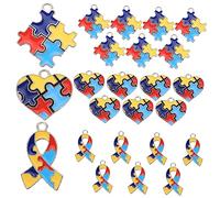 Mipcase 24pièces Lot De Pendentifs Breloques Alliage Forme Puzzle Pour Sensibilisation Autisme Accessoires Diy Pour Bracelets Et Colliers Décorations Durables Et Résistantes