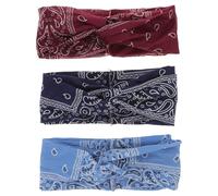 Mipcase 3 pièces Bandeaux Larges Femmes Boho Imprimé Floral Serre-tête Élastique Croisé pour Sport et Quotidien Bleu Foncé Bleu Rouge Profond
