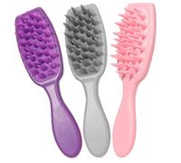 Mipcase 3 pièces Brosse Shampooing Silicone pour Exfoliation Chevelu Massage Apaisant Démêlant Doux Portable Kit Familial Rose Gris