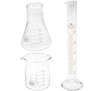 Mipcase 3 pièces Kit de laboratoire avec bécher fiole triangulaire à large ouverture 50 ml et cylindre gradué 10 ml en verre épais graduation claire pour mesure précise en laboratoire