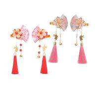Mipcase 4 Pièces Épingles à Cheveux Éventail Japonais avec Pompons et Cloches Accessoires Traditionnels Chinois pour Coiffures Kimono Légères et Élégantes pour Mariage et Quotidien