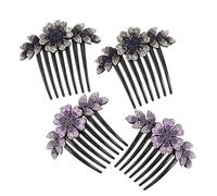 Mipcase 4 pièces Peignes à Cheveux Strass Forme Fleur pour Femmes Accessoires Élégants pour Mariée et Demoiselle Honneur Lot de Peignes Latéraux Dégradés et Gris pour Chignons et