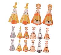 Mipcase 5 Ensembles Animal Birthday Party Hats Jungle Theme Paper Crowns With Lion Tiger Elephant Designs Adjustable Cone Hats For Group Activities And Creative Roleplay