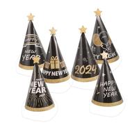 Mipcase 6 pièces Chapeaux Papier Nouvel An Noir Or Accessoires Fête Cone avec Bande Élastique Décoration Thème Année
