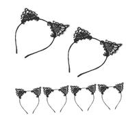 Mipcase 6pièces Serre-têtes Oreilles De Chat Noir Dentelle Pour Femmes Filles Accessoire Coiffure Fête Halloween
