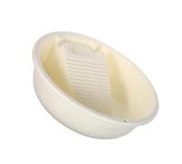 Mipcase Bassine à Laver Portable Petite Taille Crème Unie en Plastique Renforcé avec Planche à Récurer Intégrée pour Lavage à la Main pour Linge Délicat Usage Domestique Camping et