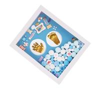 Mipcase Boîte à Souvenirs pour Bébé Kit DIY de Moulage Empreintes Mains et Pieds Cadre Photo Bleu Moyen Shower Souvenir Naissance Peinture Dorée