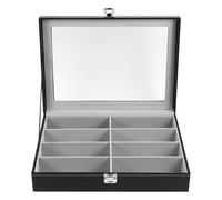 Mipcase Boîte de Rangement pour Lunettes de Pu Noir Étui à Lunettes de Soleil 8 Compartiments Flanelle Miroir Intégré Présentoir à Maison