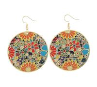 Mipcase Boucles Oreilles Pendantes Cercle Disque Rond Floral Accessoires Femme Élégance Bohème Cadeau Charmant pour Style Quotidien
