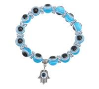 Mipcase Bracelet Amulette Œil Maléfique Vintage en Alliage, Bracelet Rétro à Perles pour Femme, Bijou Créatif Main de Fatima, Accessoire Mode Élégant pour Présent Anniversaire, Bleu Ciel