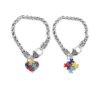 Mipcase Bracelet Puzzle Autisme Créatif 2 Pièces Alliage de Zinc Breloques Sensibilisation Design Unique pour Garçon et Filles Hommes et Femmes Symbole Diversité Usage Quotidien
