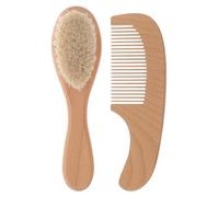 Mipcase Brosse à Cheveux pour Bébé Douce en Poils Naturels Manche en Bois de Hêtre Peigne Complémentaire Ensemble Soin Bébé pour Bain et Nettoyage du Cuir Chevelu Kit Complet