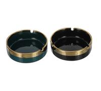 Mipcase Cendrier Rond en Céramique Rétro 2 Pièces Vert Foncé et Noir Détails Dorés Portable et Coupe-Vent pour Bureau Salon Intérieur et Extérieur Accessoire Décoratif Multifonction