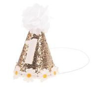 Mipcase Chapeau d'anniversaire Conique pour Garçon et Filles Couleur Dorée Marguerites Dorées Pailletées Taille Unique Accessoire Léger pour Fête du 1Er Anniversaire et Photos