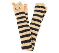 Mipcase Chaussettes Hautes en Polaire Corail pour Femmes Bas d'Hiver Duveteux Noirs et Marron à Rayures Chaussettes Longues et Chaudes Jusqu'aux Genoux Sommeil Loisirs en Hiver