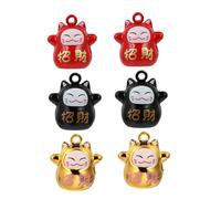 Mipcase Cloche de Cuivre Chat Fortune 15mm, Pendentifs Décoratifs 6 Pièces pour Paquet à Dos et Porte-clés, Multicolore Rouge Noir Or, Léger et Suspendu, Accessoire pour Téléphone
