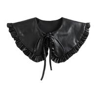 Mipcase Col Décoratif en Simili Cuir Noir Volants, Col de Chemise Faux en Cuir, Accessoire de Costume Femme, 1 Pièce, Style Châle Pratique pour Vêtement Féminins Élégants