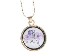Mipcase Collier Créatif pour Femme Fleurs Séchées Violettes en Verre Chaîne Clavicule Délicate Bijou Pendentif Élégant pour Présent et Occasions Spéciales