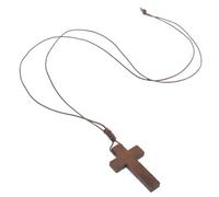 Mipcase Collier Croix Bois Réglable avec Pendentif Sculpté Main pour Homme et Femme Corde à Nœud Ajustable Accessoire Unisexe Polyvalent