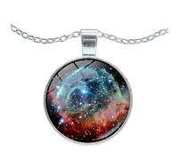 Mipcase Collier Pendentif Double Face en Verre Galaxie Pierre Précieuse Diamètre 28 MM Chaîne Argenté 28 MM Collier Unisexe pour Femmes et Hommes Présent Anniversaire Noël