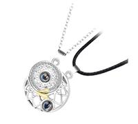 Mipcase Collier Pendentif Lune Projection je T'aime en Argenté, Chaîne Clavicule pour Couple, Accessoire Romantique Unisexe, Présent Créatif et Élégant pour Amoureux