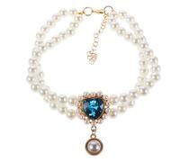 Mipcase Collier pour Petit Chien en Perles Plastiques Bleu M, Pendentif Cœur Double Couche Ajustable, Bijoux de Cérémonie pour Animaux de Compagnie - pour Noël, Anniversaires et Séances