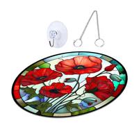 Mipcase Décoration Suspendue Acrylique Rouge Motif Fleur Panneau Porte Dentrée Ornement Maison Polyvalent avec Chaîne et Ventouse Suspendu pour Mur Vitrine ou Véranda