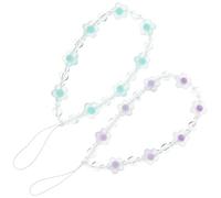 Mipcase Dragonne pour Téléphone Perlée 2 Pièces Breloques de Téléphone Fleurs Perlé Violet et Vert Pratique et Décoratif Accessoire Anti-Perte Usage Quotidien