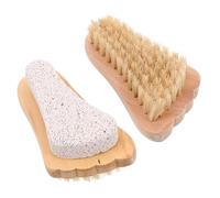 Mipcase Ensemble 2 brosses à poils naturels et pierre en forme de pied avec manche bois, pour lavage des pieds, exfoliation des peaux mortes et traitement des callosités avec effet
