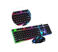 Mipcase Ensemble Clavier et Souris Filaire LED pour Ordinateur, Ergonomique, Design Robuste, Rétroéclairage Multicolore, Utilisation Prolongée, Noir, Adapté Bureau et Gaming Professionnel