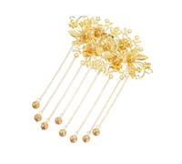 Mipcase Épingles à Cheveux Traditionnelles Chinoises Coiffe Mariage Dorée Fleurs Perles Pompon Longue Accessoire Cheveux Fête Cérémonie Élégant
