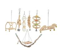 Mipcase Jouets de Balançoire pour Oiseaux Et Perroquets Ensemble de 8 Jouets à Mâcher Support de Jeu en Bois pour Oiseaux de Compagnie