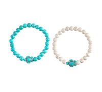 Mipcase Lot de 2 Bracelets Élastiques en Perles Turquoises et Tortue pour Femmes Bijoux Minimalistes Accessoires Confortables Taille Unique