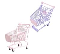 Mipcase Lot de 2 Mini Caddies Décoratifs en Plastique Chariots de Supermarché de Taille Moyenne en Couleur Macaron Jouets Décoratifs pour Bureau Chambre Cuisine