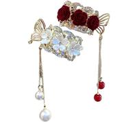 Mipcase Lot de 2 Pinces à Cheveux Décoratives en Alliage pour Queue de Cheval, Griffes Solides, Motifs Rose Rouge et Narcisse Blanc, Adaptées Cheveux Épais et Fins, Accessoires Féminins