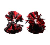 Mipcase Lot de 2 Pompons Métalliques Rouges et Noirs 13 CM pour Cheerleading Poignée en Plastique Légère Accessoires de Danse pour Équipes de Pom-Pom en Compétition et Spectacles