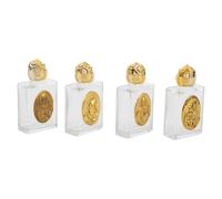 Mipcase Lot de 4 Bouteilles d'eau Bénite en Alliage 15 ML Mini Flacons Carrés Dorés en Relief Étanches et Portables pour Baptêmes Cérémonies Religieuses et Événements Spirituels