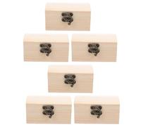 Mipcase Lot de 6 Petites Boîtes en Bois Brut avec Couvercle à Charnière et Fermoir Métal Coffrets Vintage pour Rangement Bijoux Bureau et Loisirs Créatifs Mini Coffres à Trésors