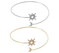 Mipcase Manchettes En or Pour Femmes Bracelet Soleil Et Lune Alliage Réglable Élégant 2 Pièces or Et Argenté Bijoux De Bras Pour Fêtes Et Voyages