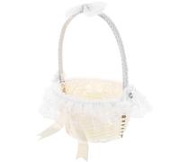 Mipcase Panier de Demoiselle D'honneur Blanc 16x21 Cm en Imitation Rotin Dentelle, Panier à Pétales et Fleurs pour Mariage, Corbeille Décorative Légère pour Cérémonie et Fête Réutilisable
