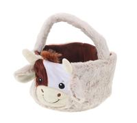 Mipcase Panier de Pâques en Peluche Forme Vache avec Anses, Doux et Léger pour Garçon et Filles, Panier à Bonbons Adorable pour Chasse aux Œufs, Décoration Festive pour Filles et Garçons,