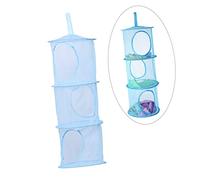 Mipcase Panier De Rangement Suspendu En Filet à 3 Compartiments, Bleu, Pliable, Organisateur De Vêtements Et Jouets, Chambre Garçon Et Filles Et Voyage, Stockage Pratique Et Léger