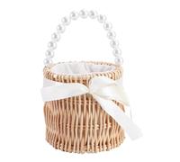 Mipcase Paquet Main Rond en Paille Tissée Chaîne de Perles | Pochette Intérieure à Cordon, Style Coréen Moderne, Finition Khaki, pour Filles et Sorties Plage