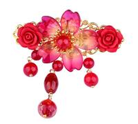 Mipcase Pince à Cheveux Rouge Vintage Style Chinois Accessoire Coiffure Hanfu Traditionnel Épingle à Cheveux Femme Avec Pompon Décoration Rétro Personnalisée Pour Mariage Et Costume